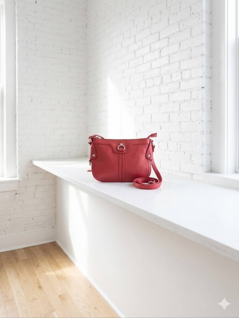Perlina Red Leather Crossbody Bag with Adjustable Strap